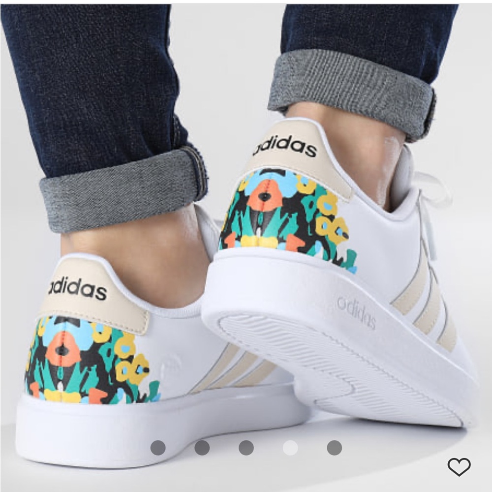 Adidas White & Cream Grand Court 2.0 Sneakers w/ limited edition floral accent